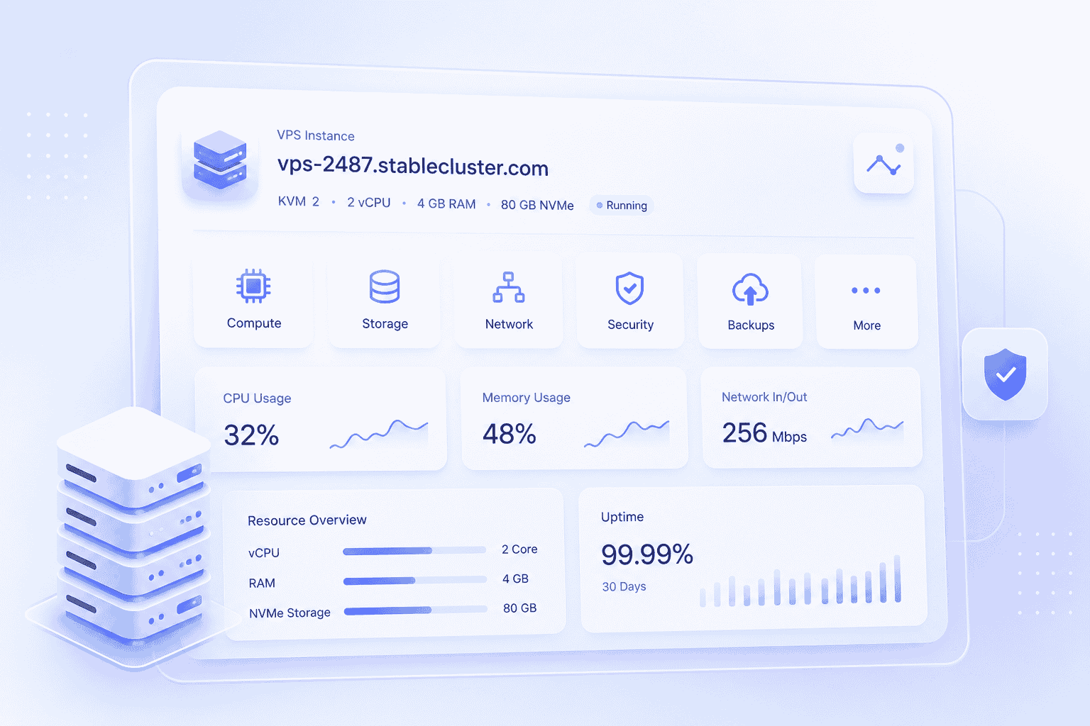 StableCluster VPS management dashboard