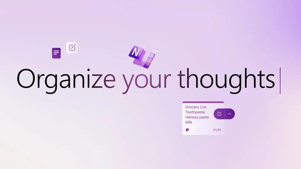 OneNote organizing notes and ideas in a digital notebook