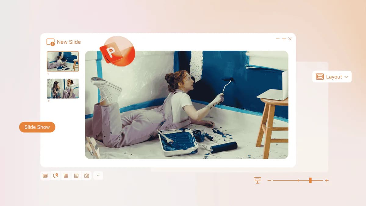PowerPoint presentation editor with slide and layout tools